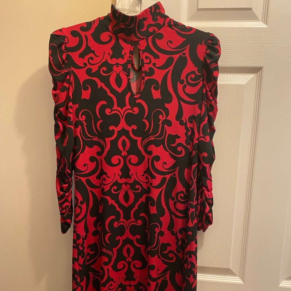 INC Black & Red print knit dress